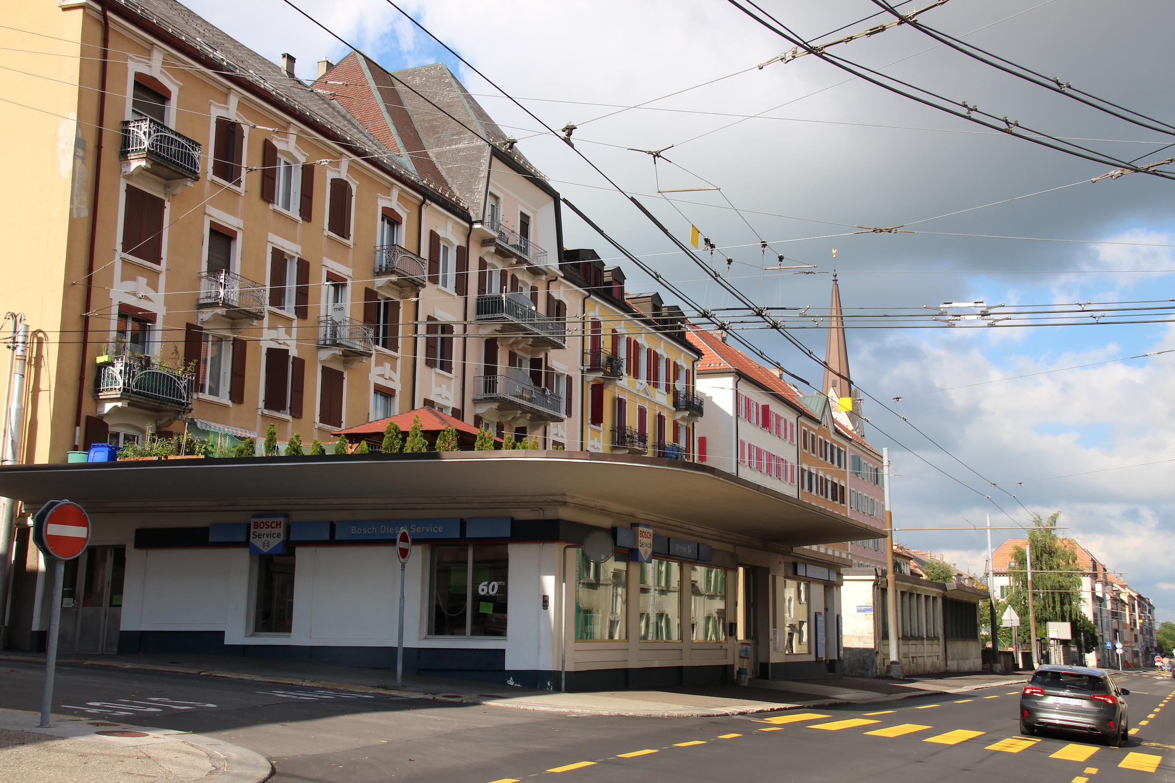 A typical street view in La Chaux-de-Fonds